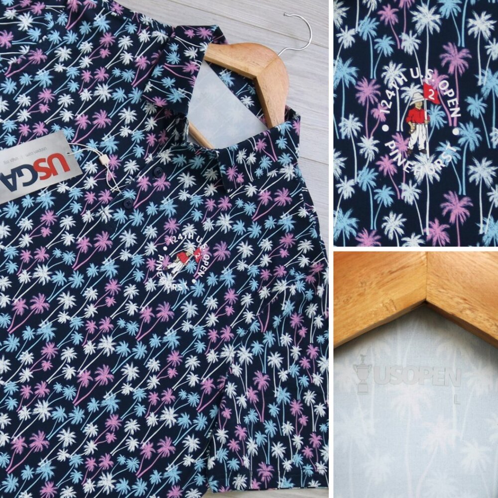Pinehurst Performance Golf Polo Shirt US Open Colorful Palm All Over Print Large